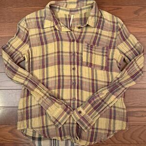 Free People Plaid Women’s Button Up Flannel Shirt Size Small
